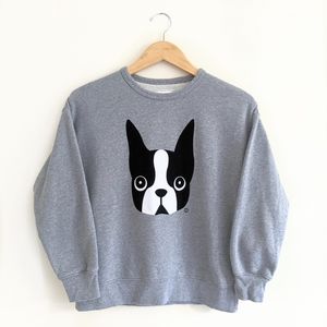 CHOCOLATE Boston Terrier Gray Pullover Sweatshirt